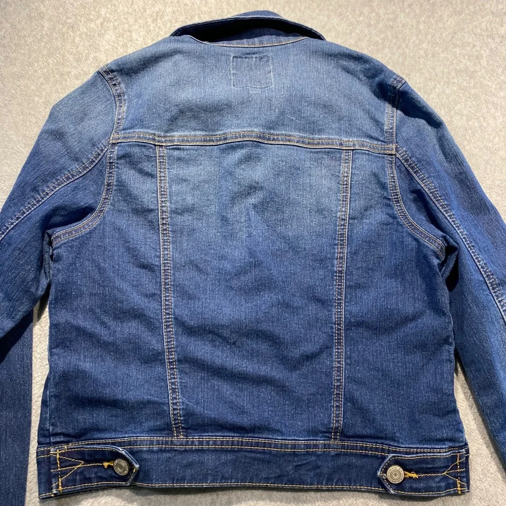 Wax Jean Denim Trucker Jacket Kids Size Large Blue Stretch Cotton‎ Blend EUC